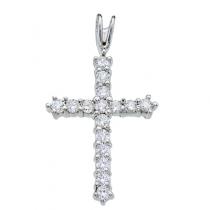 14K White Gold Straight 0.56 Ct Diamond Cross Pendant