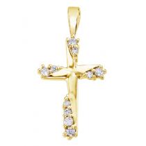 14K Yellow Gold .20 Ct Diamond Cross Pendant