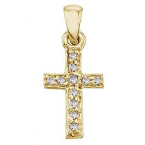 14K Yellow Gold Small Diamond Cross Pendant