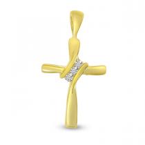 14K Yellow Gold Off Set Diamond Cross Pendant