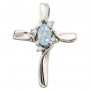 14K White Gold Oval Aquamarine and Diamond Cross Pendant