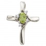 14K White Gold Oval Peridot and Diamond Cross Pendant