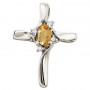 14K White Gold Oval Citrine and Diamond Cross Pendant