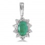 14k White Gold Oval Emerald And Diamond Pendant