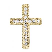 14K Yellow Gold .10 Ct Diamond Scroll Cross Pendant