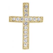 14K Yellow Gold .16 Ct  Scroll Diamond Cross Pendant