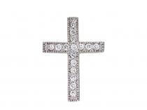 14K White Gold Medium Scroll Diamond Cross Pendant