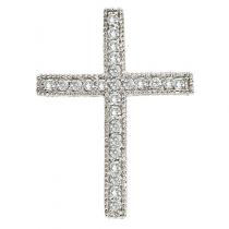 14K White Gold Large Scroll .25 Ct Diamond Cross Pendant