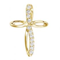 14K Yellow Gold Small Swirl Diamond Cross Pendant