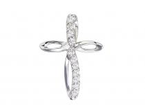 14K White Gold Small Swirl Diamond Cross Pendant