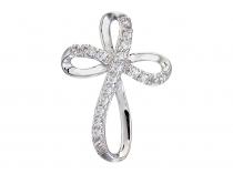 14K White Gold Medium Swirl Diamond Cross Pendant