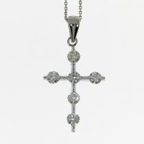 14K White Gold .42 Ct Diamond Tension Set Cross Pendant