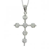 14K White Gold .85 Ct Diamond Tension Set Cross Pendant