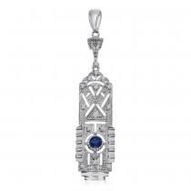 14K White Gold Precious Sapphire and Diamond Deco Fashion Pendant