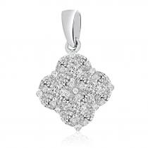 14k White Gold Clover Cluster Diamond Pendant