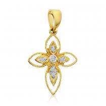 14K Yellow Gold Small Rope Diamond Fashion Cross