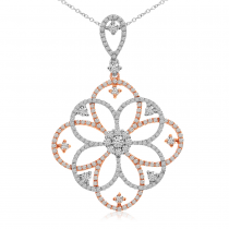 14K Two Tone White and Rose Gold Diamond Fashion Pendant