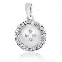 14K White Gold Satin Button Diamond Fashion Pendant