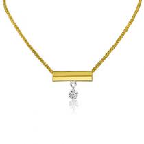 14K Yellow Gold Single Diamond Bar Dashing Diamond Fashion 18 inch Necklace