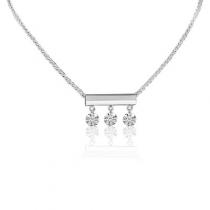 14K White Gold Three Diamond Bar Dashing Diamond Fashion Necklace