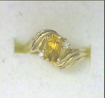 10K White Gold Oval Citrine Ring With Two Diamonds