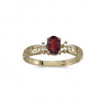 10k Yellow Gold Oval Garnet And Diamond Ring