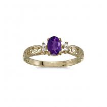 10k Yellow Gold Oval Amethyst And Diamond Ring