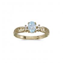 10k Yellow Gold Oval Aquamarine And Diamond Ring