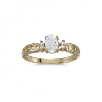 10k Yellow Gold Oval White Topaz And Diamond Ring