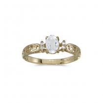 10k Yellow Gold Oval White Topaz And Diamond Ring