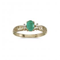 10k Yellow Gold Oval Emerald And Diamond Ring