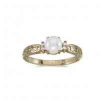 10k Yellow Gold Pearl And Diamond Ring