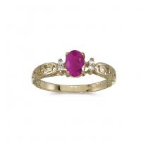 10k Yellow Gold Oval Ruby And Diamond Ring