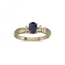 10k Yellow Gold Oval Sapphire And Diamond Ring