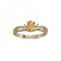 10k Yellow Gold Oval Citrine And Diamond Ring