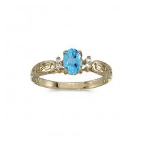 10k Yellow Gold Oval Blue Topaz And Diamond Ring