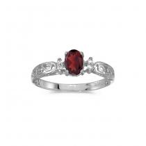 10k White Gold Oval Garnet And Diamond Ring