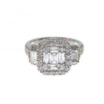 14K White Gold 2.35 Ct. Baguette and Round Diamonds Cushion Shape Ring