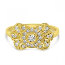 14K Yellow Gold East West Diamond Art Deco Ring