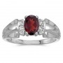 10k White Gold Oval Garnet And Diamond Ring