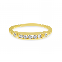 14K Yellow Gold Beaded Diamond Row Ring