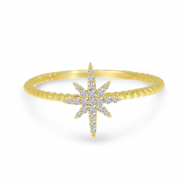 14K Yellow Gold Starburst Twist Band Diamond Ring
