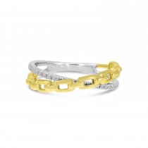 14K Gold Two-Tone Diamond Link Bypass Ring