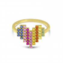 14K Yellow Gold Rainbow Sapphire Digital Heart Ring