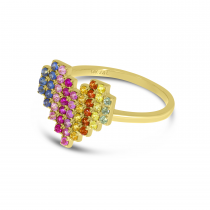 14K Yellow Gold Rainbow Sapphire Digital Heart Ring