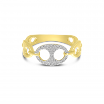 14K Yellow Gold Diamond Double Link Ring