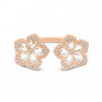 14K Rose Gold Rose Cut Diamond Floral Duo Ring