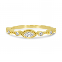 14K Yellow Gold Marquis Diamond Millgrain Ring