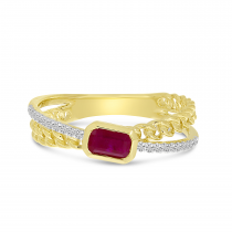 14K Yellow Gold Offcenter Ruby & Diamond Chain Ring