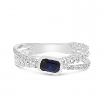 14K White Gold Offcenter Sapphire & Diamond Chain Ring